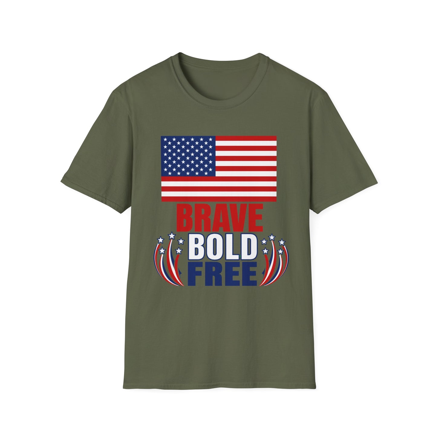Brave Bold Free American Flag T-Shirt — Lightweight DTG Printed Patriotic Tee