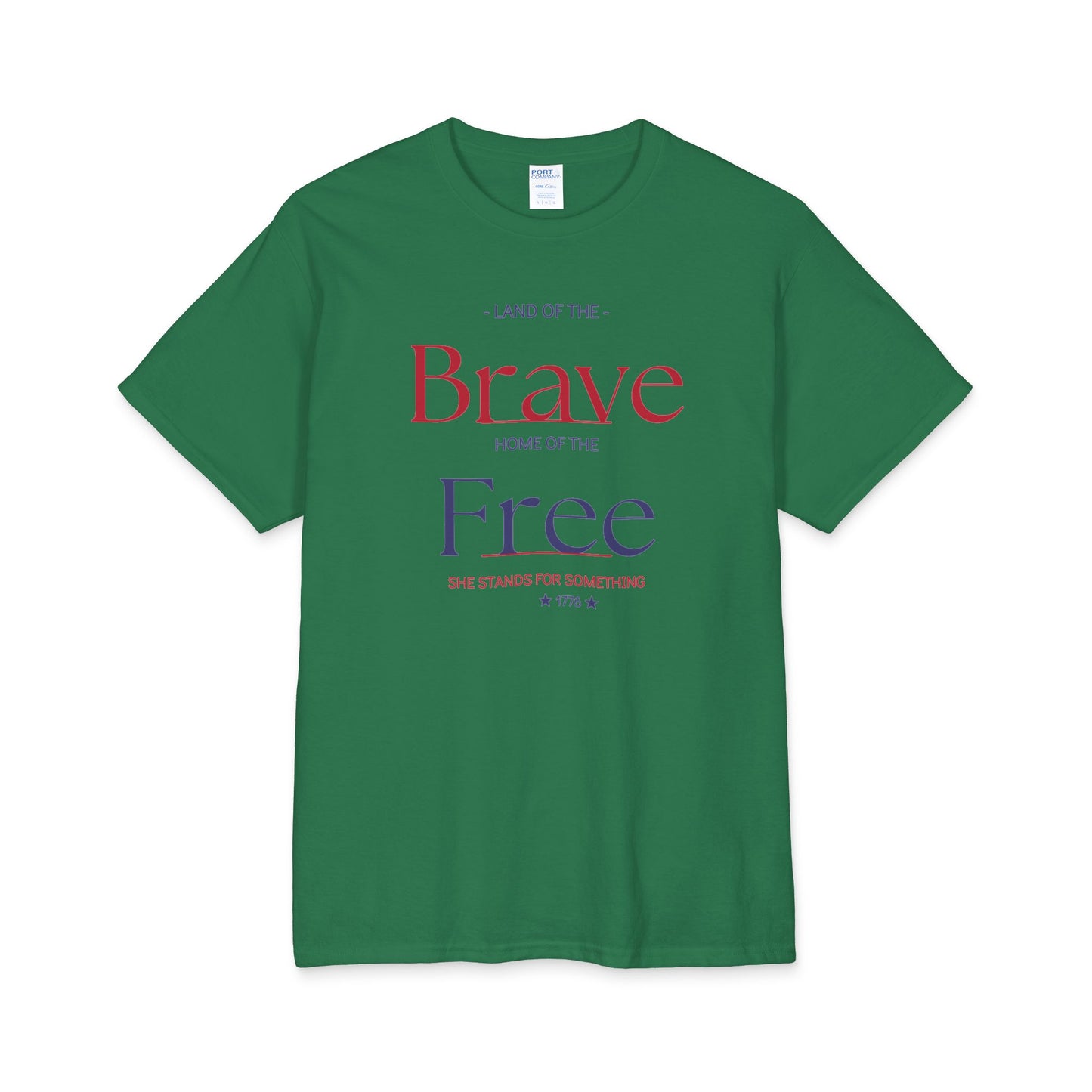 Brave & Free Patriotic Core Cotton Tee — Red White Blue Independence Day Shirt